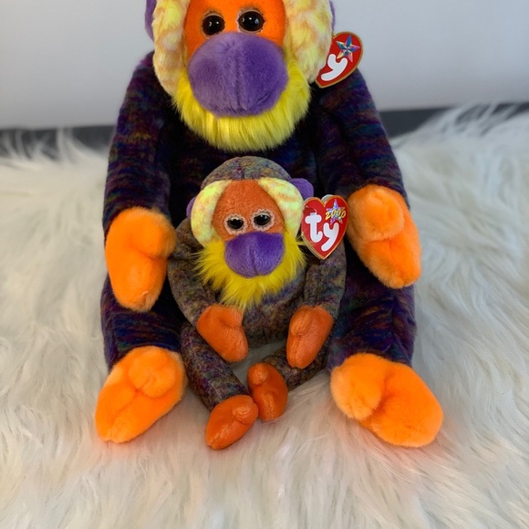 Ty (32) “Bananas” Colorful Plush Monkey Duo - Orange and Purple - Picture 2 of 16